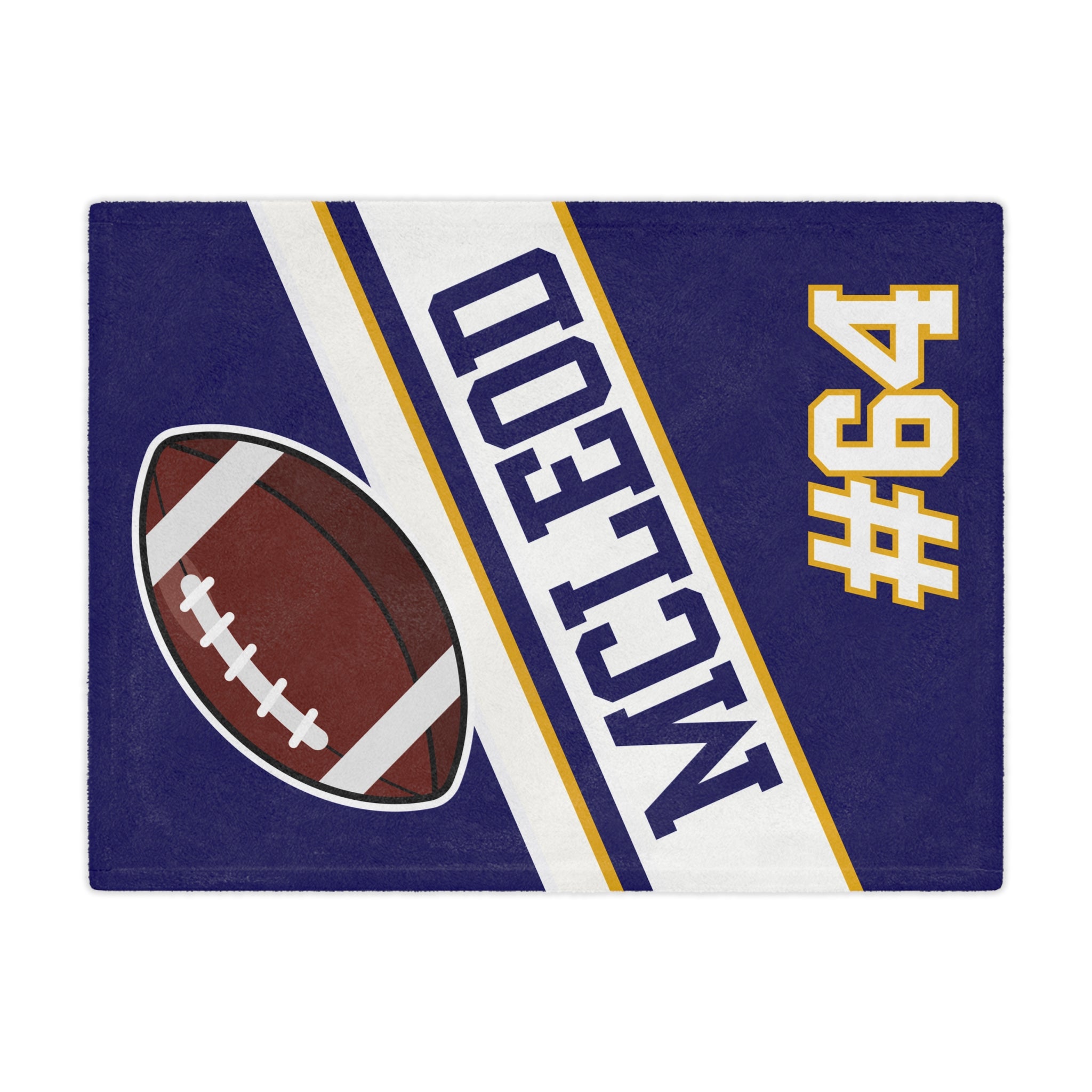 Blanket with football design and text on a blue background