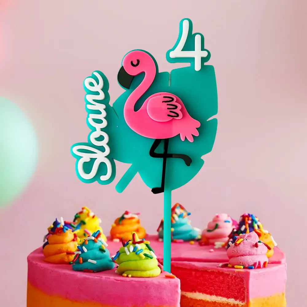 Flamingo Birthday Cake Topper - Physical Product