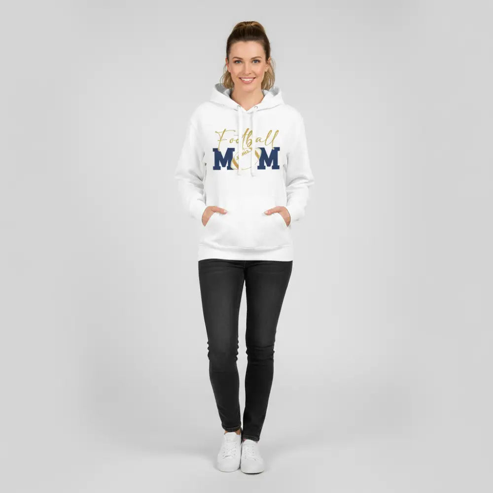White hoodie with 'Football Mom' text and football graphic on a white background