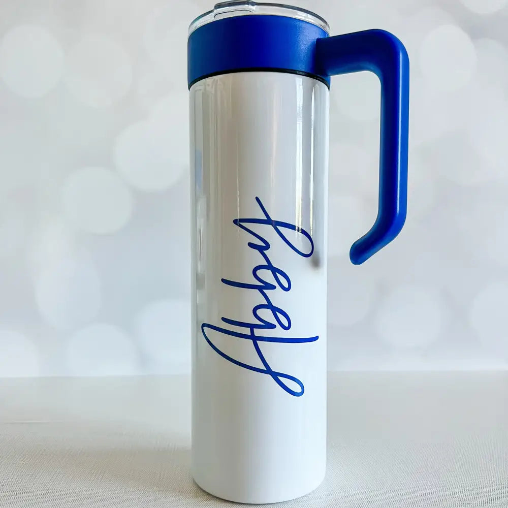 Personalized Cheer Cup – Custom UV Printed 20oz Tumbler with Handle - Blue / Same color as dress / Cheerleader & Name