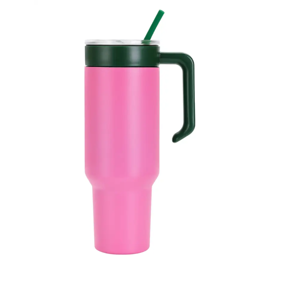 Personalized Coach Tumbler – 40 oz Stainless Steel with Sport Icon - Pink / Green - Physical Product