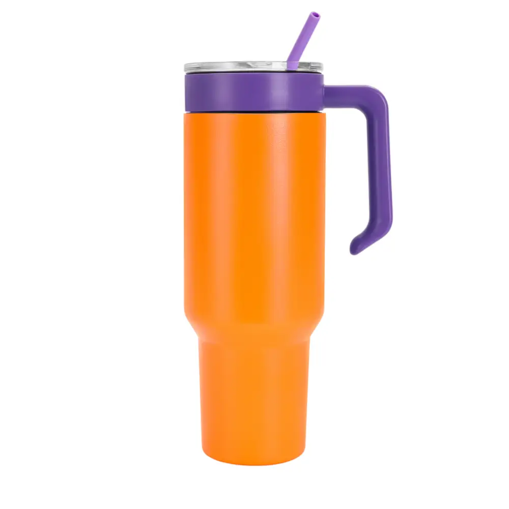 Personalized Coach Tumbler – 40 oz Stainless Steel with Sport Icon - Orange / Purple - Physical Product