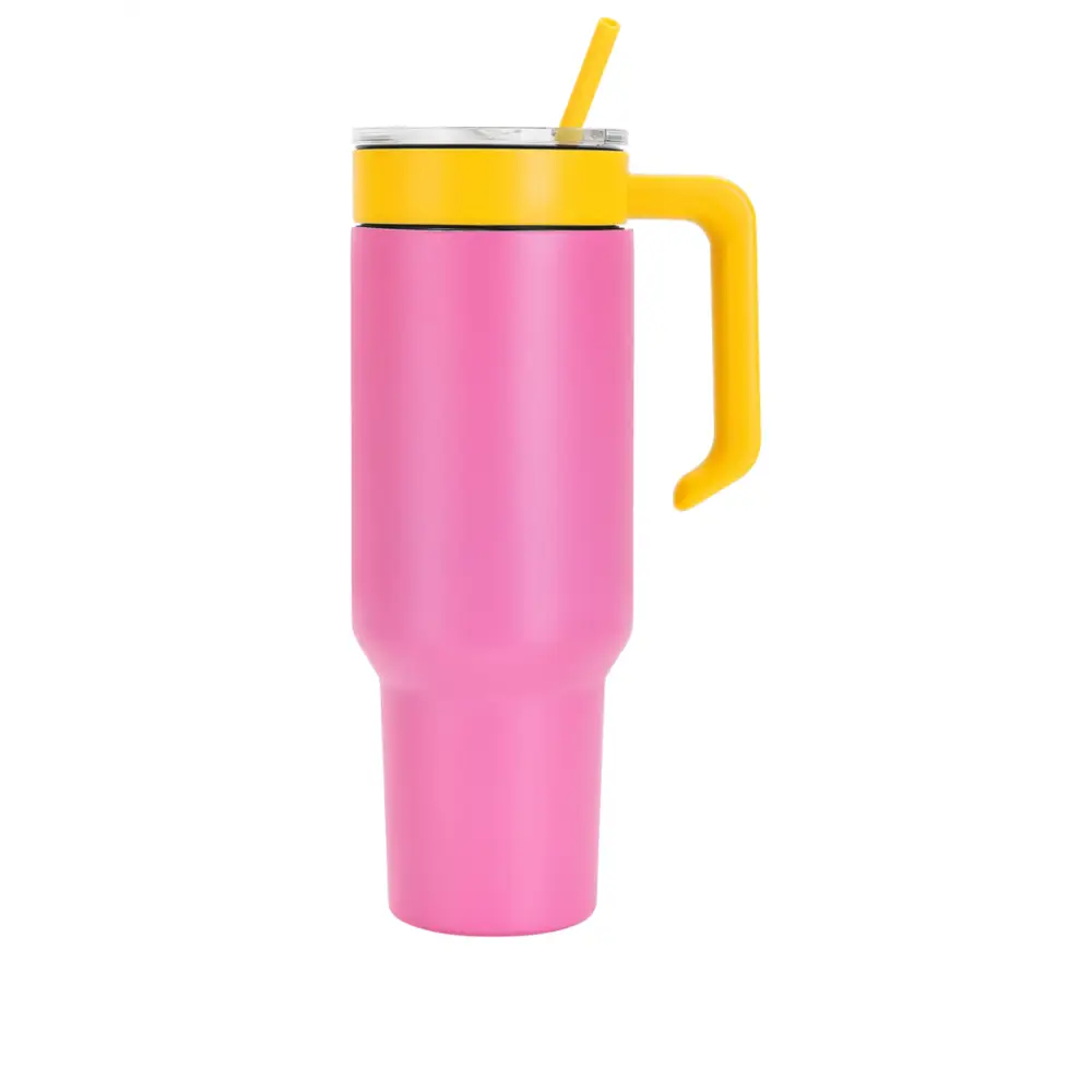 Personalized Coach Tumbler – 40 oz Stainless Steel with Sport Icon - Pink / Yellow - Physical Product