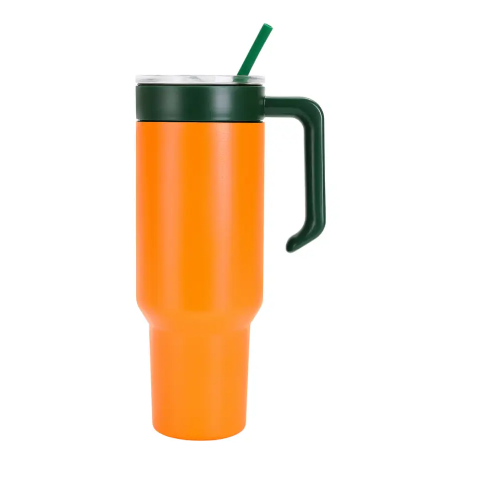 Personalized Coach Tumbler – 40 oz Stainless Steel with Sport Icon - Orange / Green - Physical Product