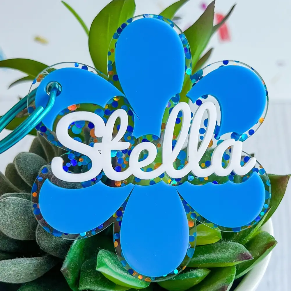 Personalized Flower Bag Tag - Blue - Physical Product