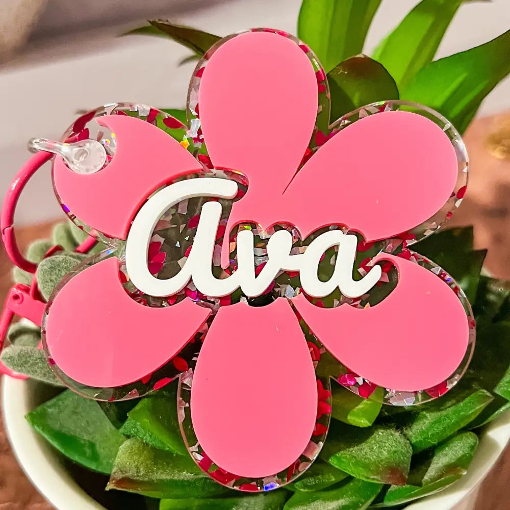 Personalized Flower Bag Tag - Pink - Physical Product