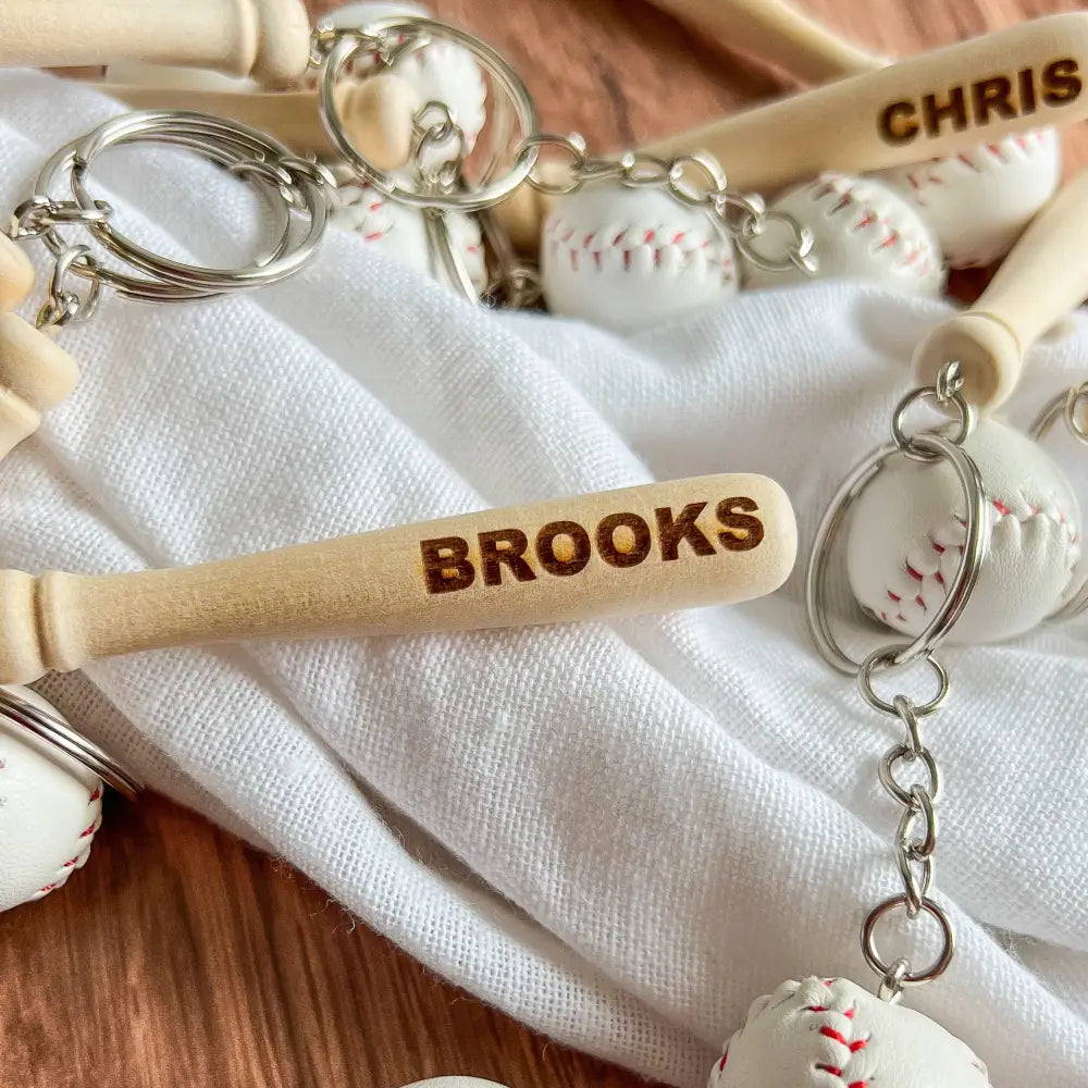 Personalized Mini Baseball (or softball) Bat & Ball Keychain - Physical Product