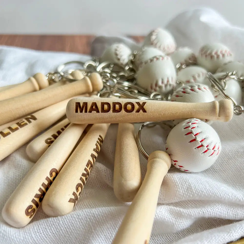 Personalized Mini Baseball (or softball) Bat & Ball Keychain - Physical Product