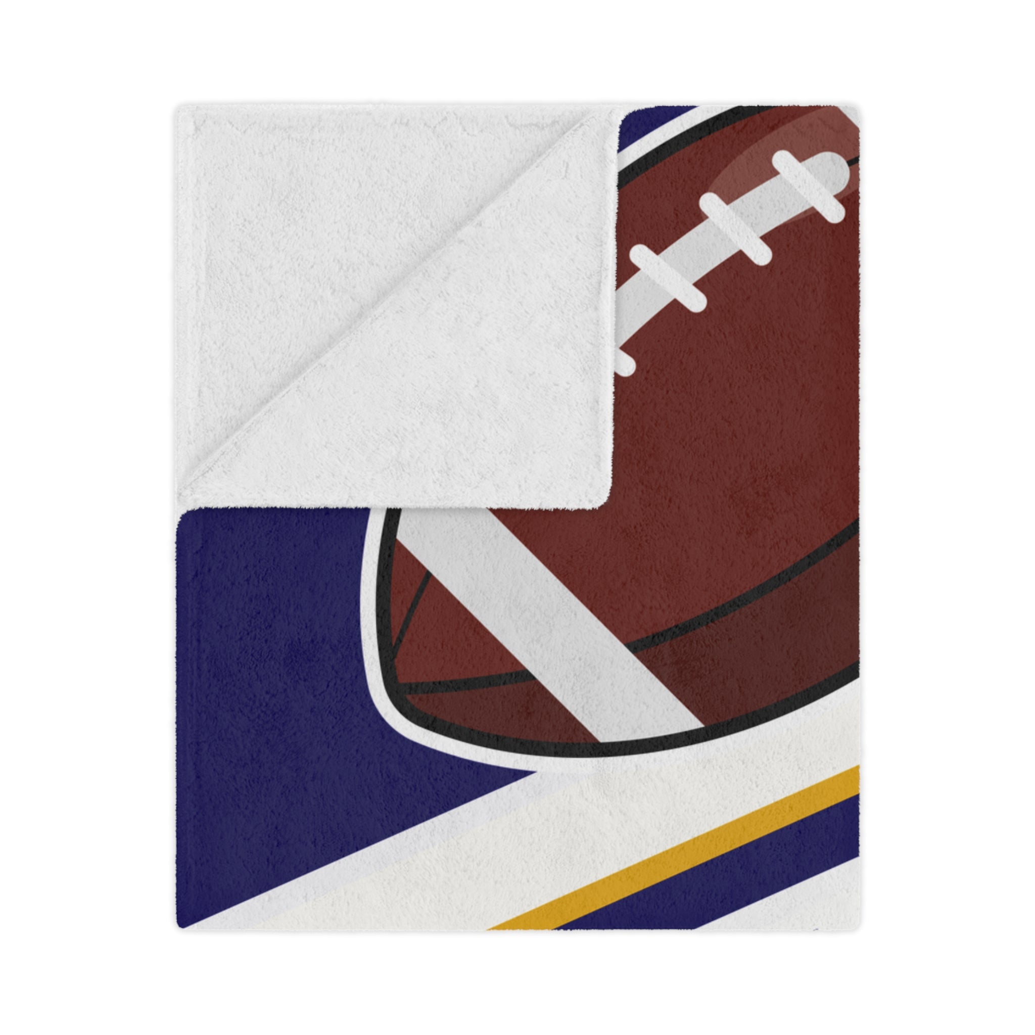 Blanket with sports-themed design featuring a football on a white background