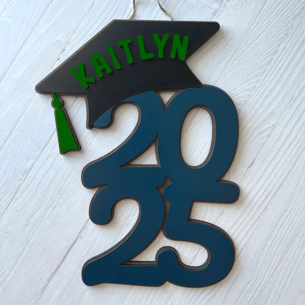 2026 Graduation door hanger - Year and Cap design - Green / Navy - Physical Product