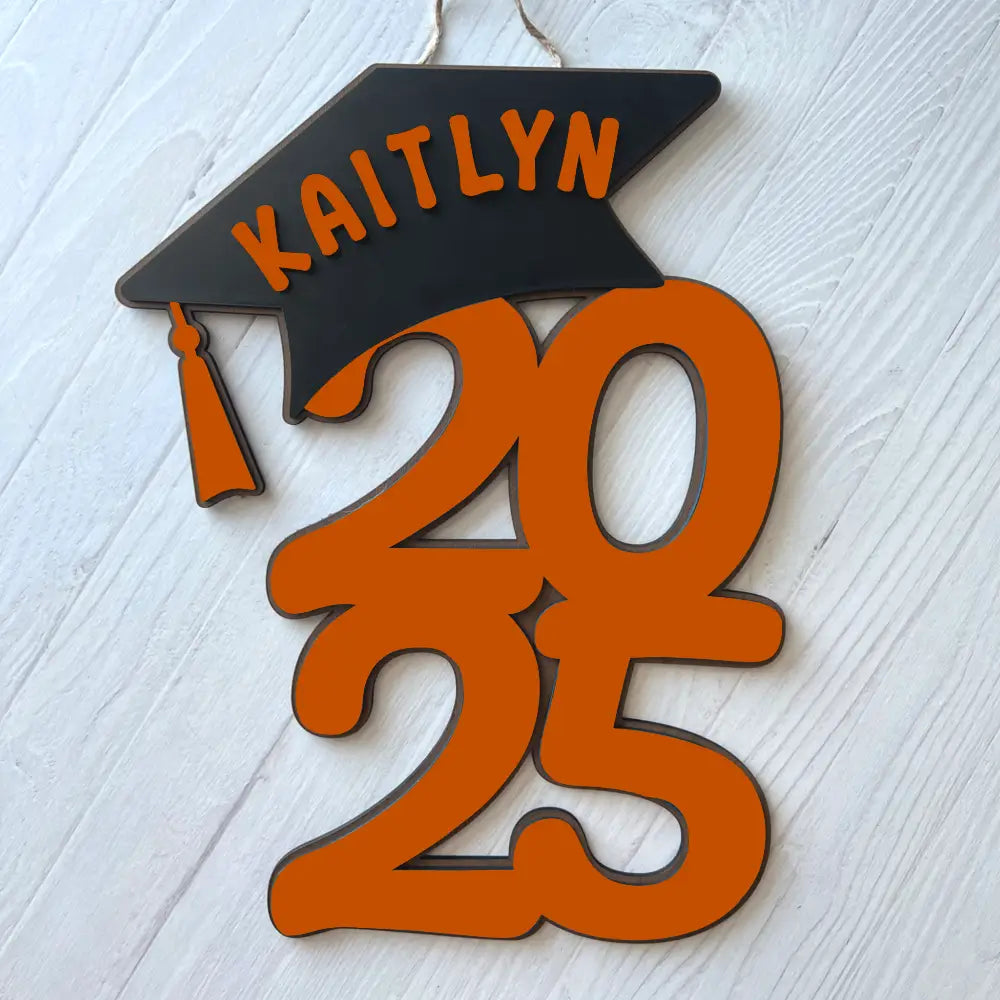 2026 Graduation door hanger - Year and Cap design - Orange / Navy - Physical Product