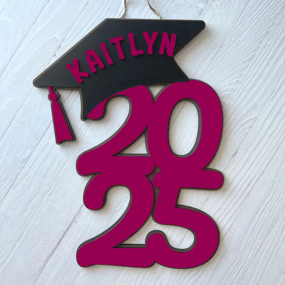 2026 Graduation door hanger - Year and Cap design - Pink / Pink - Physical Product