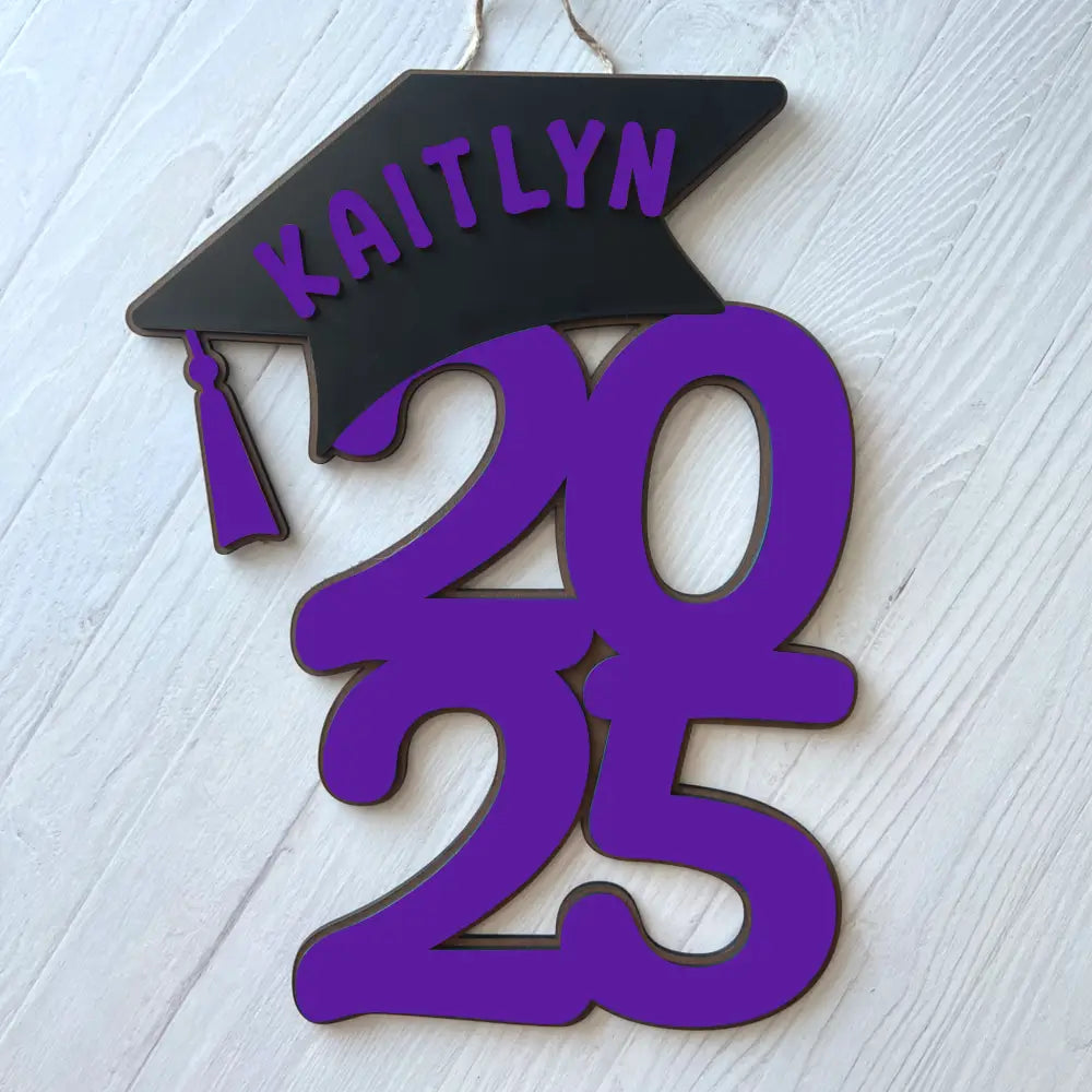 2026 Graduation door hanger - Year and Cap design - Purple / Purple - Physical Product