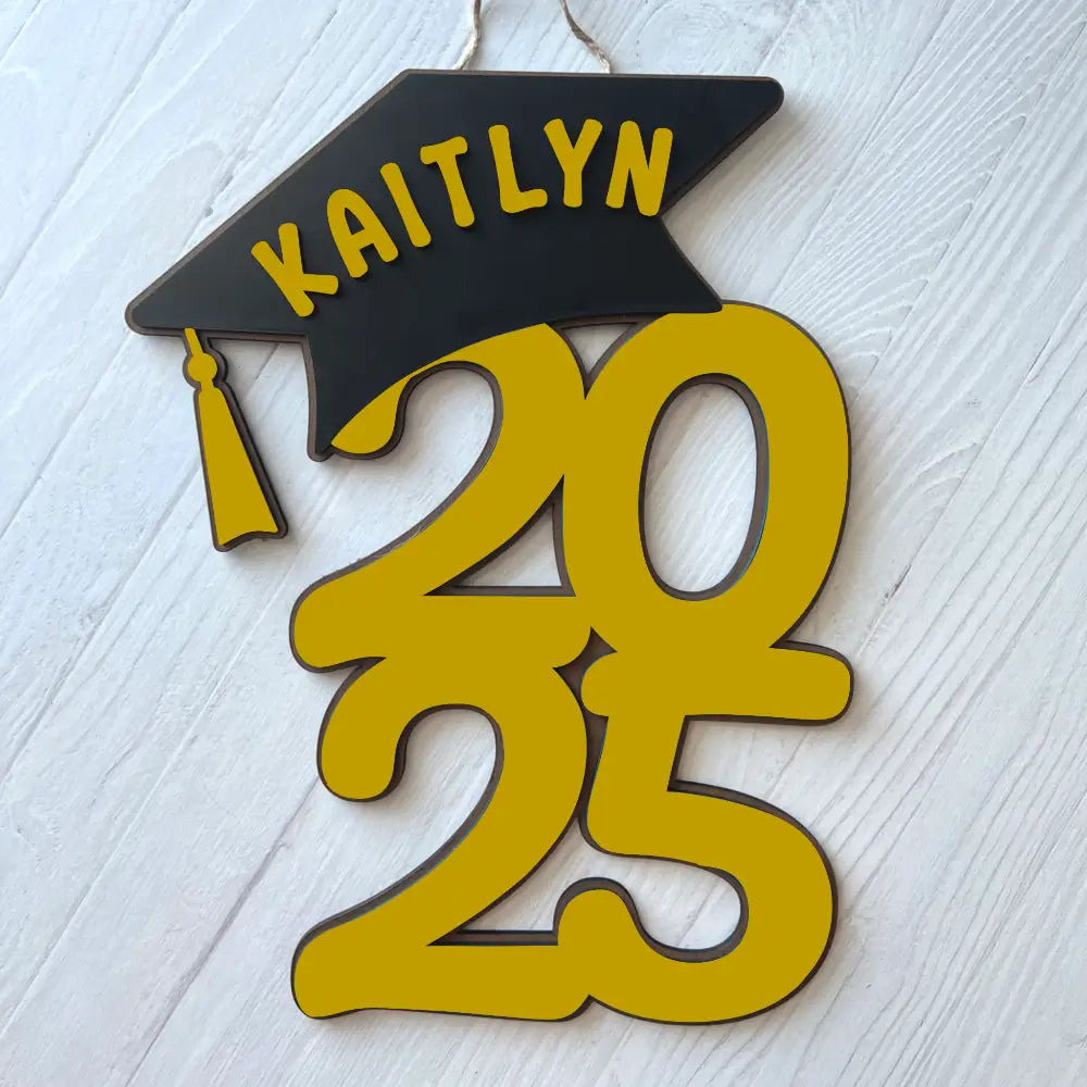 2026 Graduation door hanger - Year and Cap design - Yellow / Yellow - Physical Product