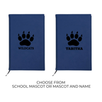Two blue portfolios with paw print designs and text on a white background