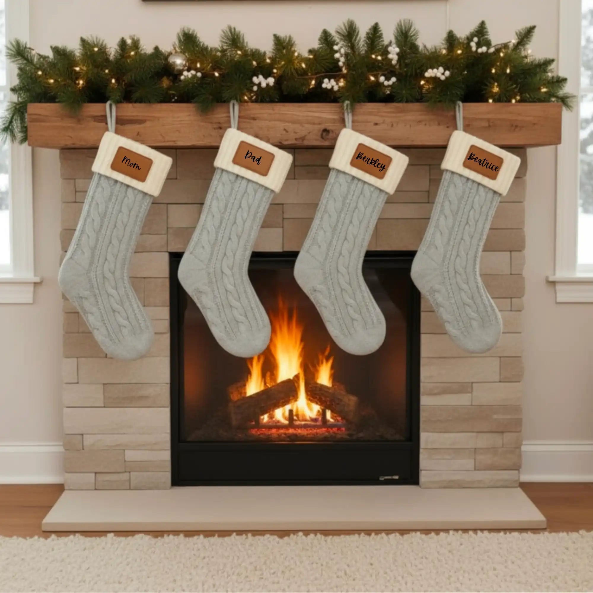 Personalized Christmas Stocking with Leather Patch - Physical Product