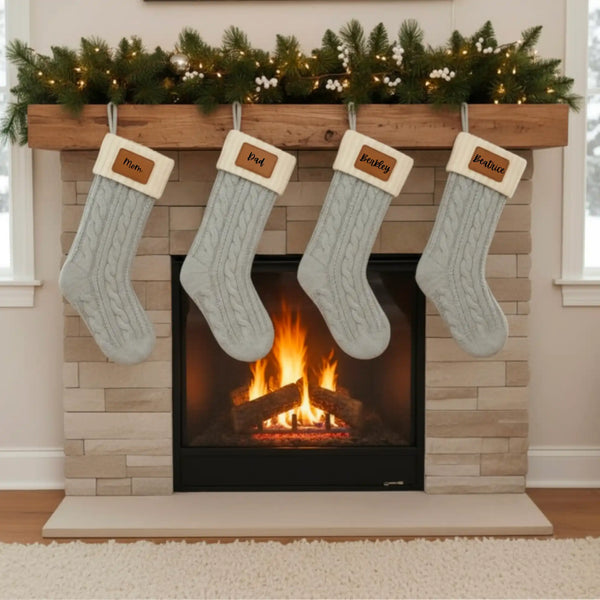 Personalized Christmas Stocking with Leather Patch - Physical Product