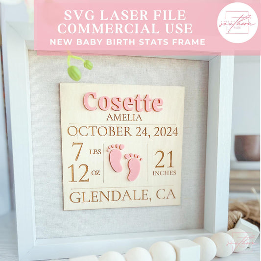 Birth stats frame for newborn SVG File