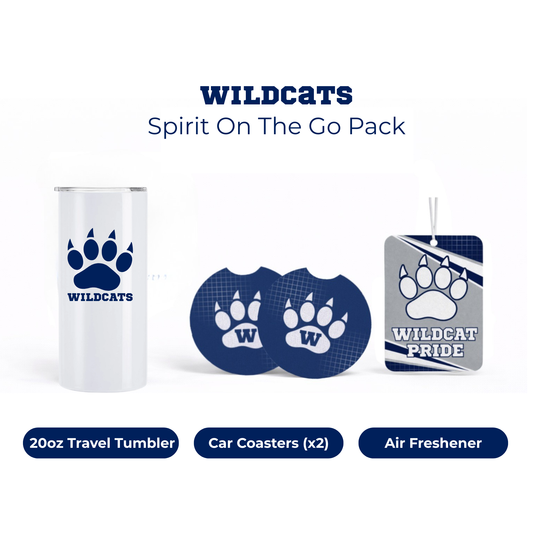 School spirit on the go pack — custom personalized school merchandise bundle