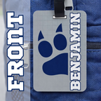 Custom school mascot bag tag personalized with school name and colors