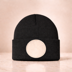 Custom school spirit beanie in black — personalized with school mascot and colors