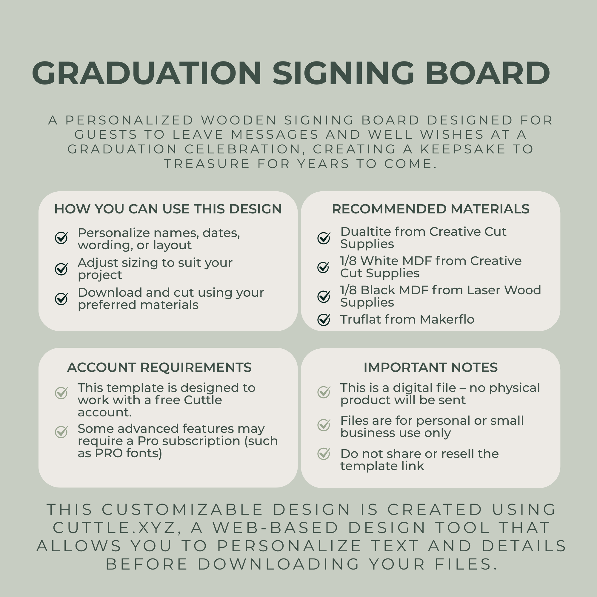 Graduation Signing Board Editable Laser File