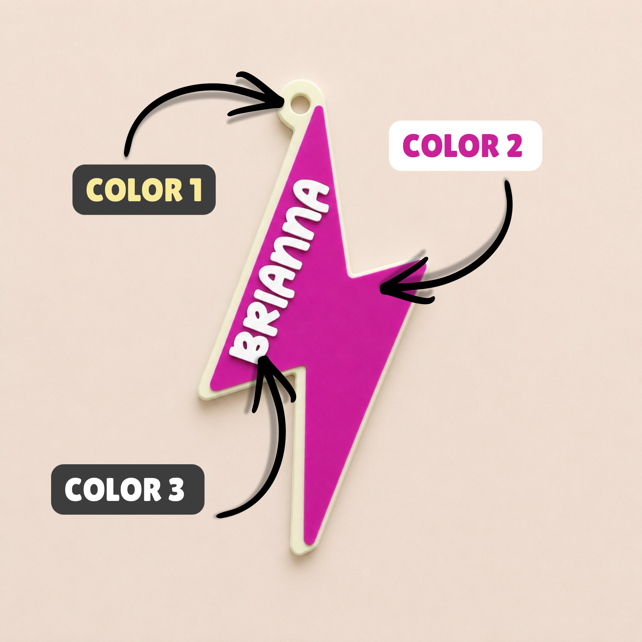Lightning Bolt Personalized Name Bag Tag