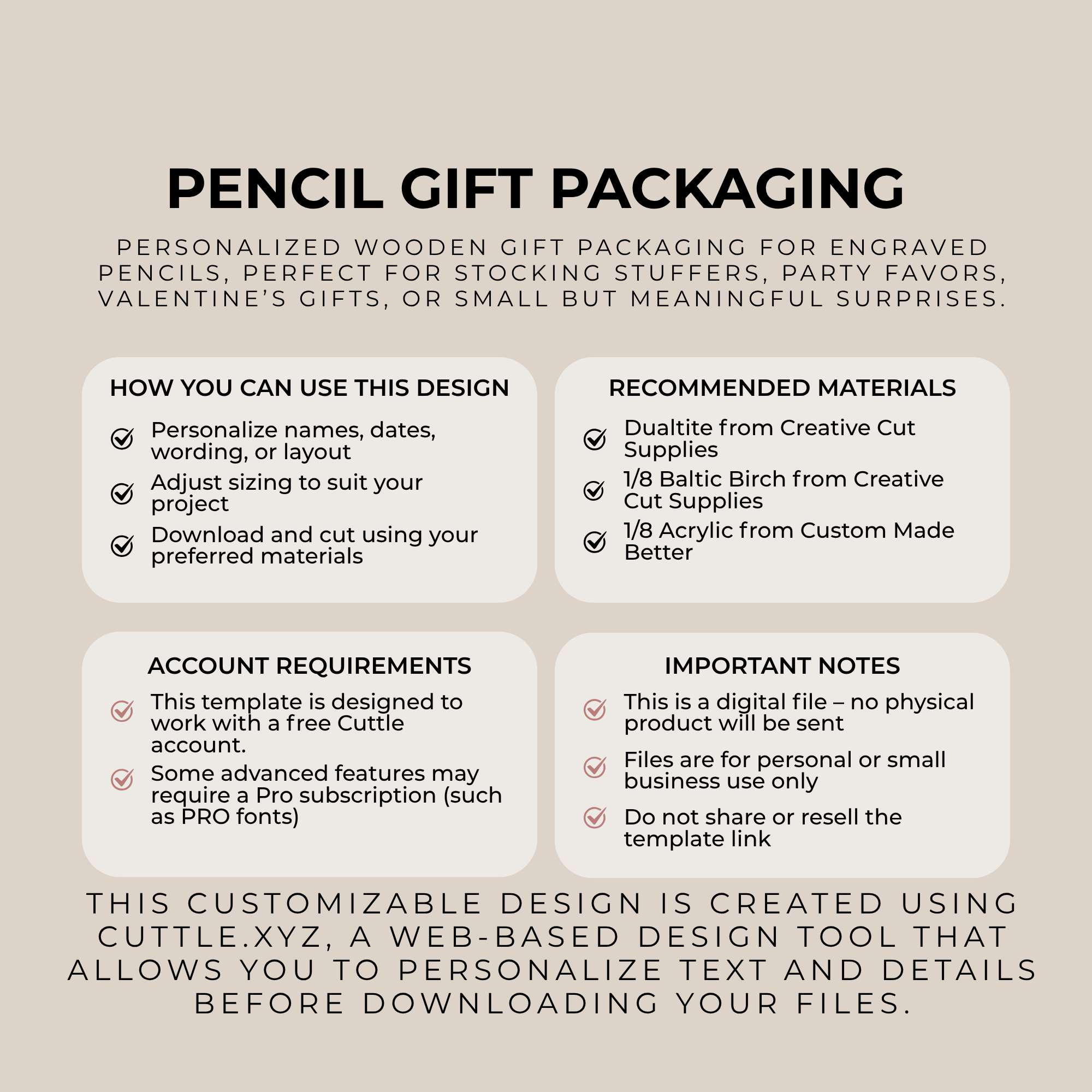 Personalized pencil holder gift packaging SVG file design preview