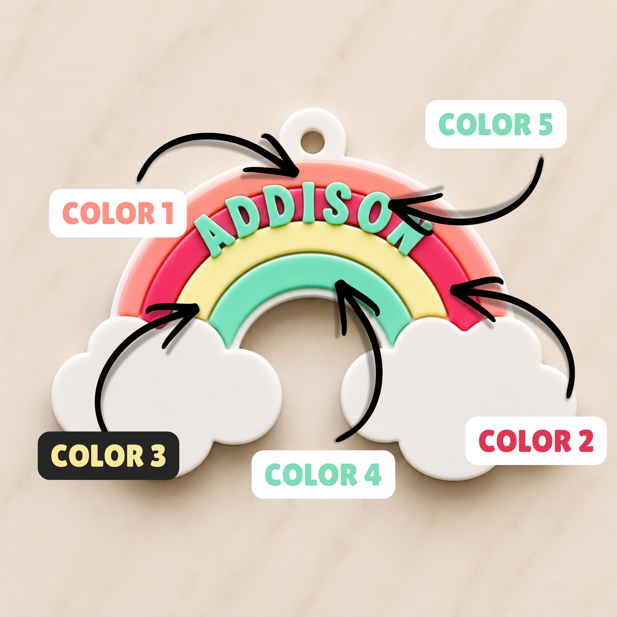 Rainbow Personalized Name Bag Tag