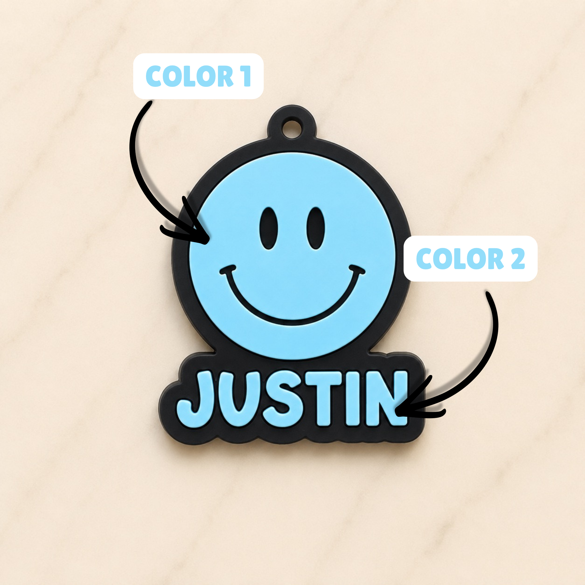 Smiley Emoji Personalized Name Bag Tag