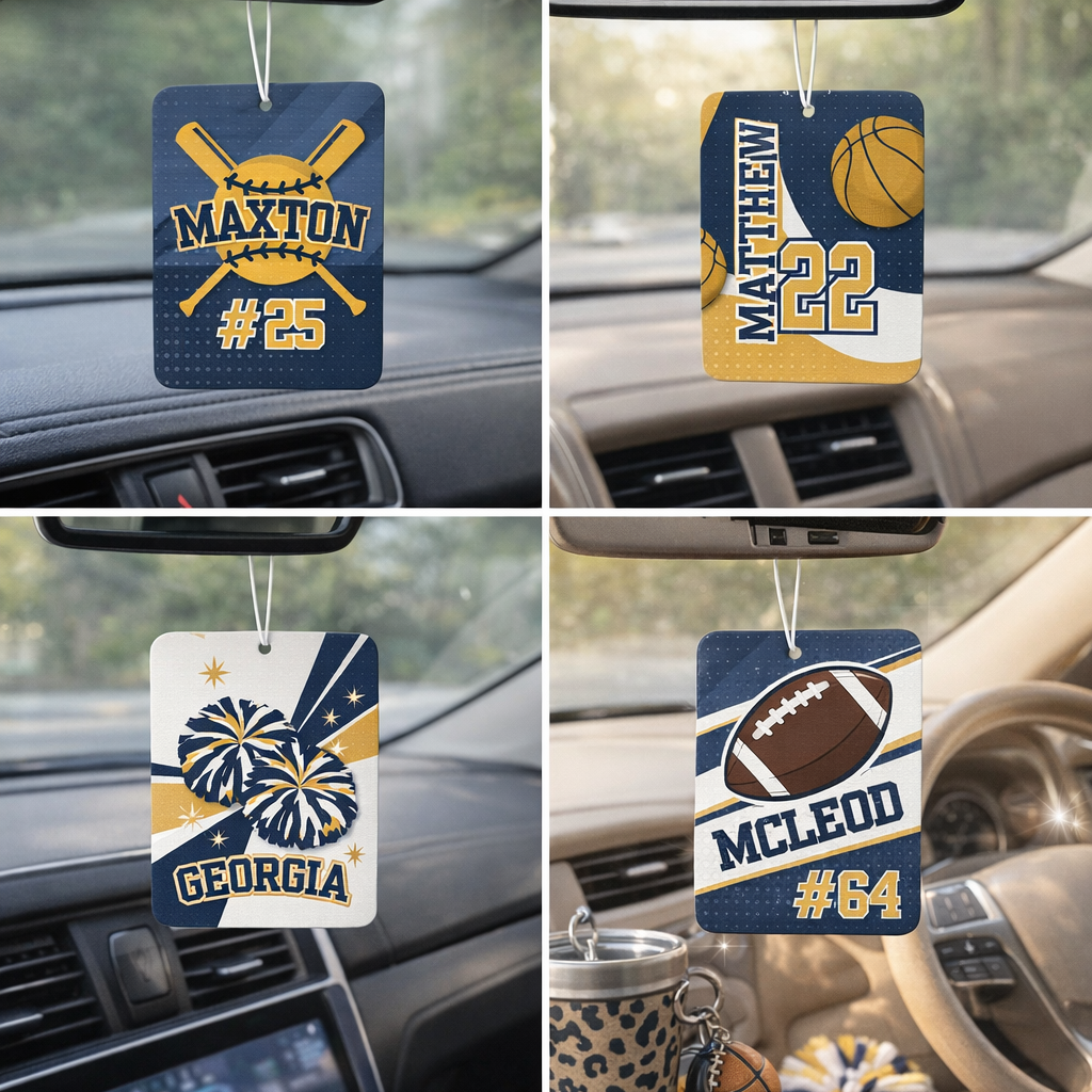 Personalized sports air freshener with custom name and number