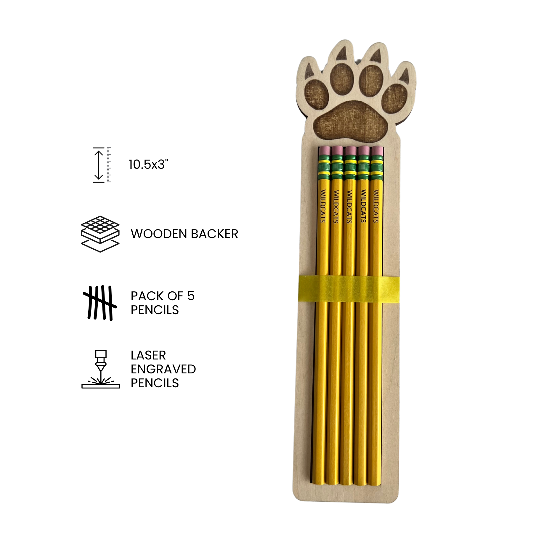 Custom school spirit pencil pack set of 5 personalized with school mascot