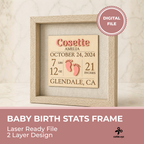 Newborn birth stats frame SVG file design preview for laser cutting