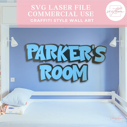Graffiti Name Wall Art SVG | Personalized Laser Cut Name Sign | Urban Kids Room Decor | Teen Bedroom Wall Sign | Digital Graffiti File