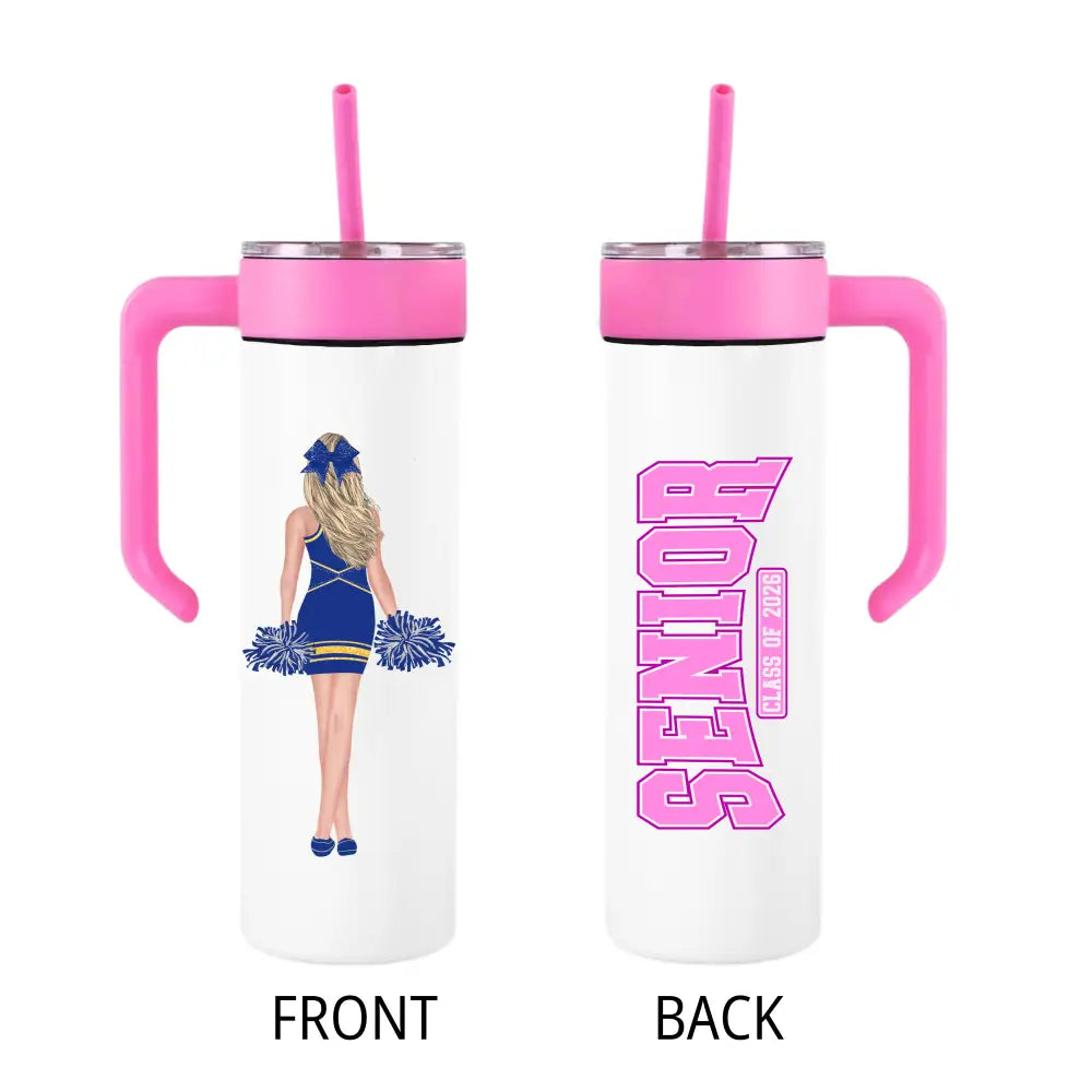 Personalized Cheer Cup – Custom UV Printed 20oz Tumbler with Handle - Physical Product