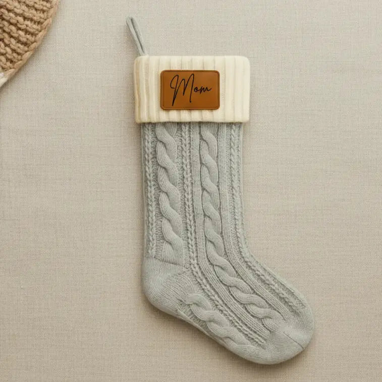 Personalized Christmas Stocking with Leather Patch - Physical Product