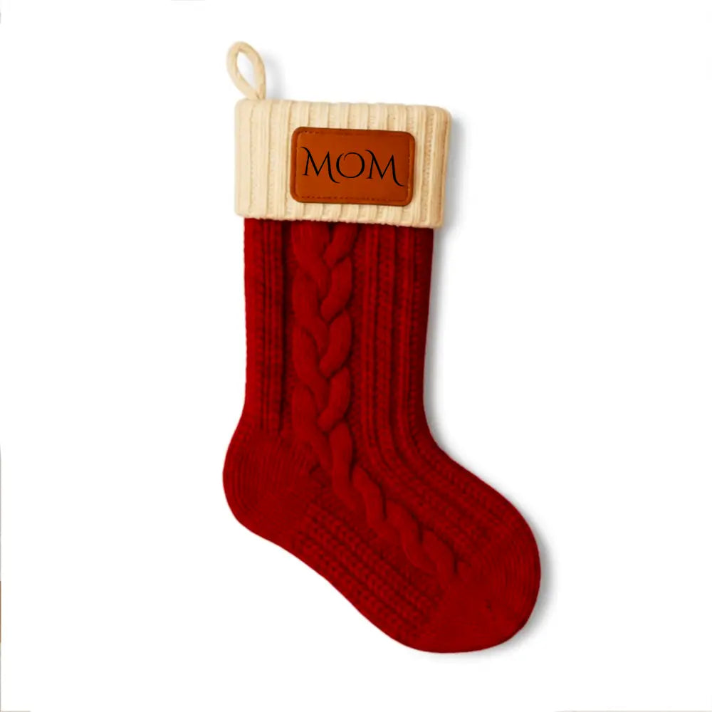 Personalized Christmas Stocking with Leather Patch - Red / Cinzel Decorative - Physical Product