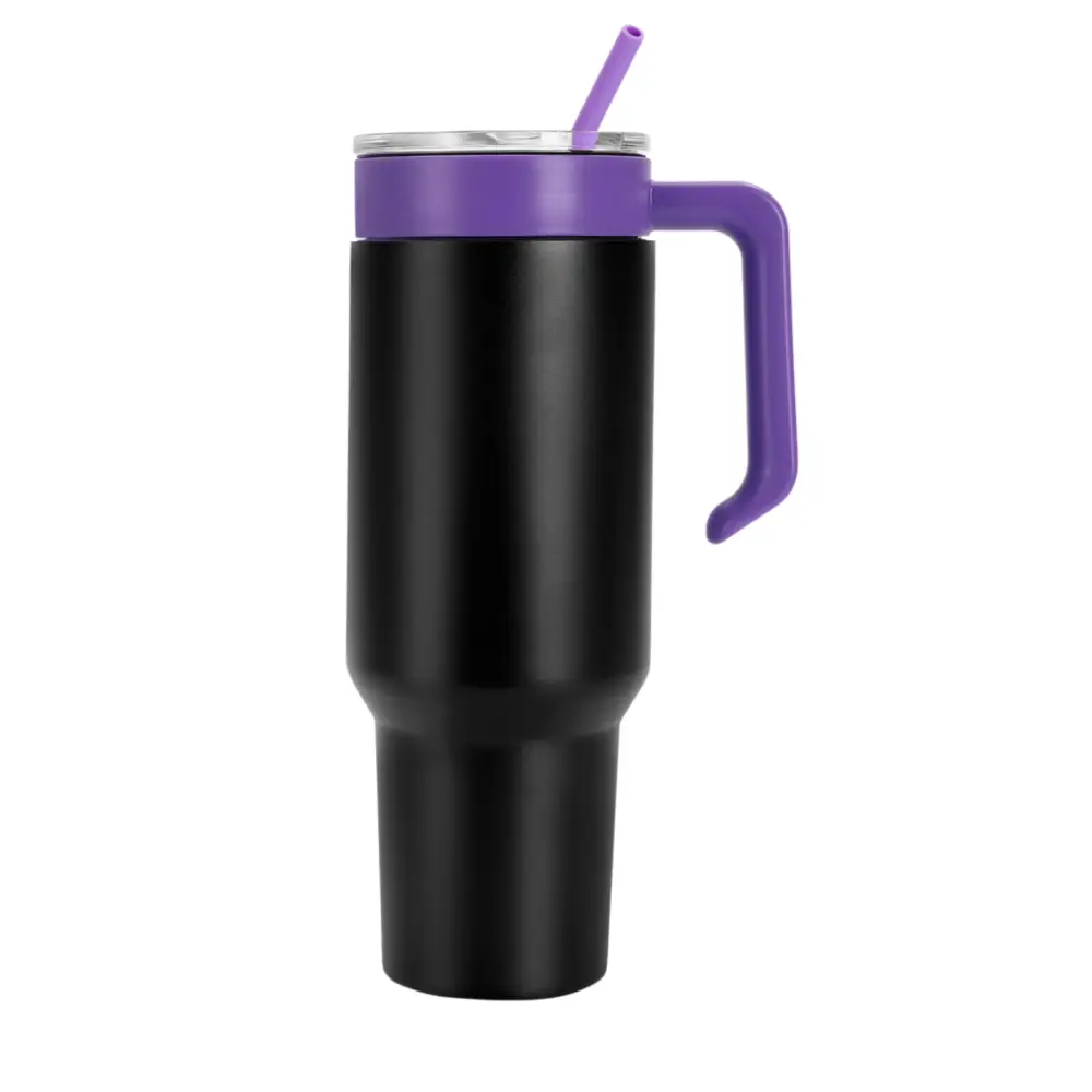 Personalized Coach Tumbler – 40 oz Stainless Steel with Sport Icon - Black / Purple - Physical Product