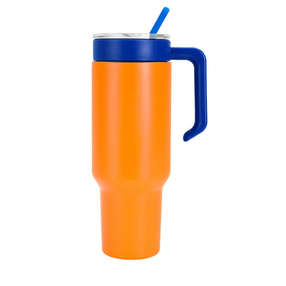 Personalized Coach Tumbler – 40 oz Stainless Steel with Sport Icon - Orange / Blue - Physical Product
