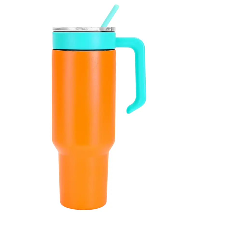 Personalized Coach Tumbler – 40 oz Stainless Steel with Sport Icon - Orange / Teal - Physical Product