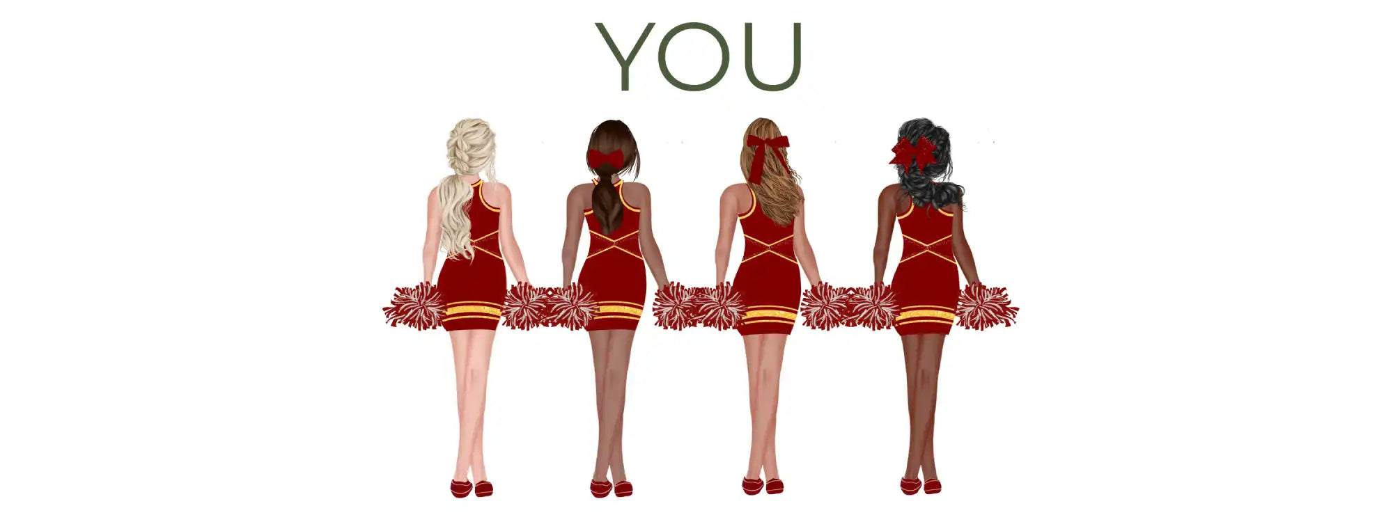 Red cheerleading outfit with pom-poms and sequins, likely from a popular brand like cheerleader’s choice or spirit.